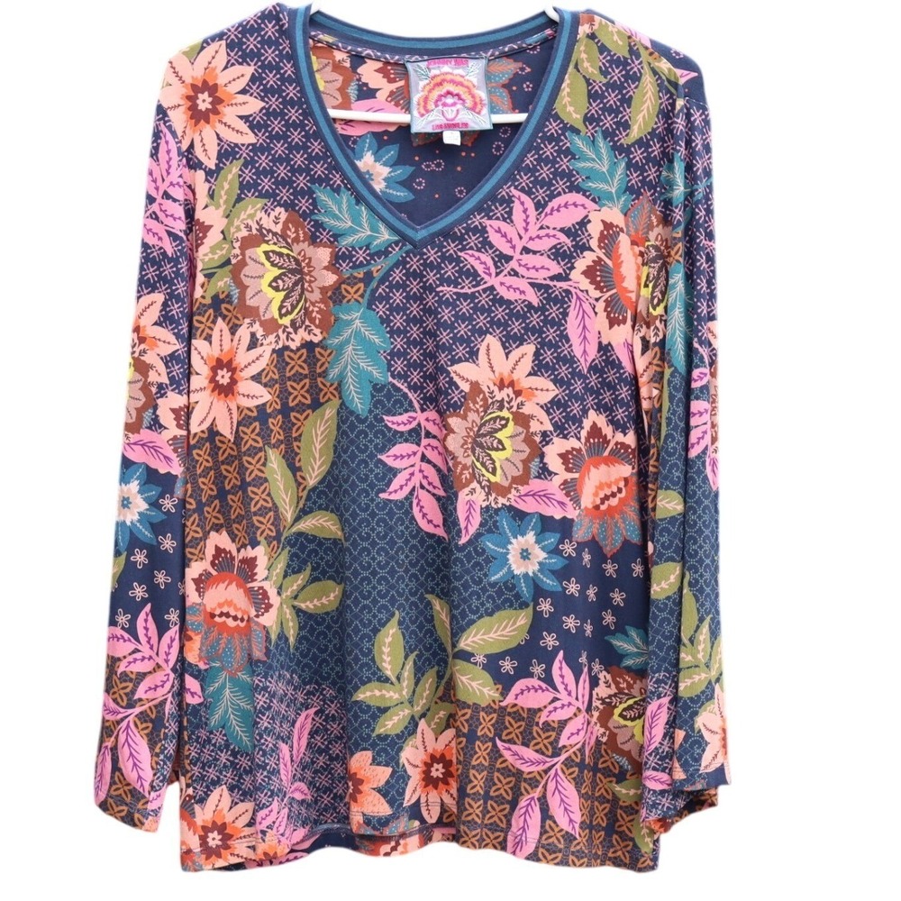 Johnny Was Womens Floral V-Neck Bamboo Long Sleeve Tunic Top Multi Color Small - Picture 3 of 10